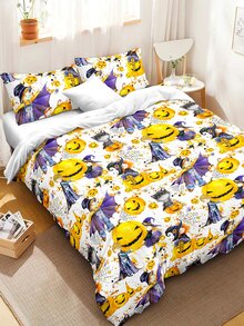 Halloween Pumpkin & Figure Graphic Duvet Cover Set Without Filler - Multicolor - View 2