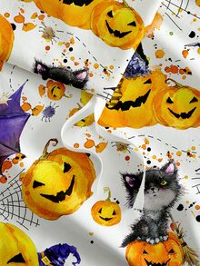 Halloween Pumpkin & Figure Graphic Duvet Cover Set Without Filler - Multicolor - View 4