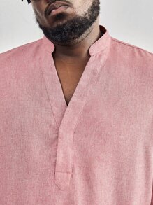 Manfinity NXTstreet Camisa casual de manga corta con media cartera de unicolor en talla grande y corte holgado para hombres - Rosa - Ver 3