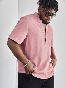 Manfinity NXTstreet Camisa casual de manga corta con media cartera de unicolor en talla grande y corte holgado para hombres - Rosa - Ver 4