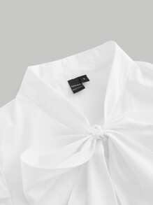 SHEIN MOD Tie Neck Gigot Sleeve Top - White - View 6
