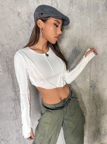 SHEIN ICON Seam Detail Crop Tee - White - View 4