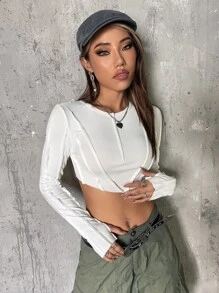 SHEIN ICON Seam Detail Crop Tee - White - View 5