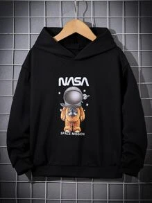 SHEIN Áo nỉ in hình gấu bông và chữ cái dành cho bé trai tuổi teen. - màu đen - Xem 1