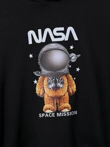 SHEIN Áo nỉ in hình gấu bông và chữ cái dành cho bé trai tuổi teen. - màu đen - Xem 3