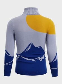 Manfinity Men Mountain Pattern Turtleneck Jumper - Multicolor - View 2