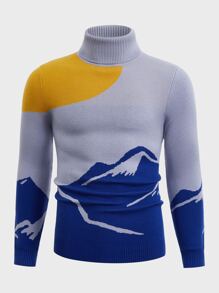 Manfinity Men Mountain Pattern Turtleneck Jumper - Multicolor - View 7