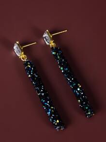 1 Par De Pendientes De Botón De Diamantes De Imitación - Multicolor - Ver 4