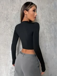 SHEIN ICON Cut Out Lace Up Front Crop Tee - Black - View 2