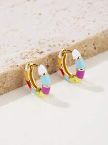 撞色圓耳環 - 彩色 - 查看 1