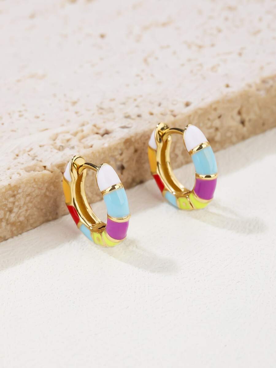 撞色圓耳環 - 彩色 - 查看 1