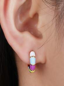撞色圓耳環 - 彩色 - 查看 2