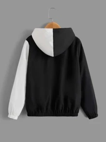SHEIN Boys Letter Graphic Colourblock Hooded Jacket - Black and White - View 3