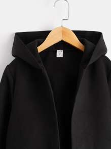 SHEIN Boys Open Front Hooded Tweed Overcoat Without Jumper - Black - View 4