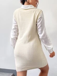 麻花編織V領毛衣裙