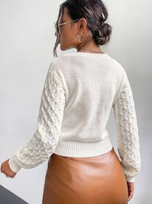 Chiquease Cable Knit Drop Shoulder Cardigan,Long Sleeve Tops Fall Winter Cloth For Women - White - View 2