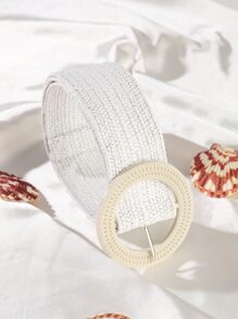 1 chiếc thắt lưng thun dệt phong cách Bohemian dành cho nữ, trang trí cho váy đi biển - trắng - Xem 1