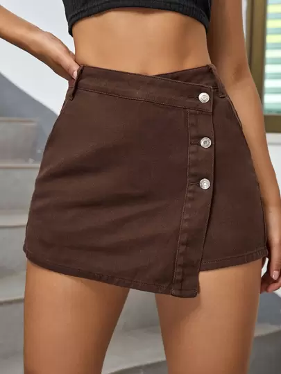 SHEIN ICON High Waist Button Front Denim Skort