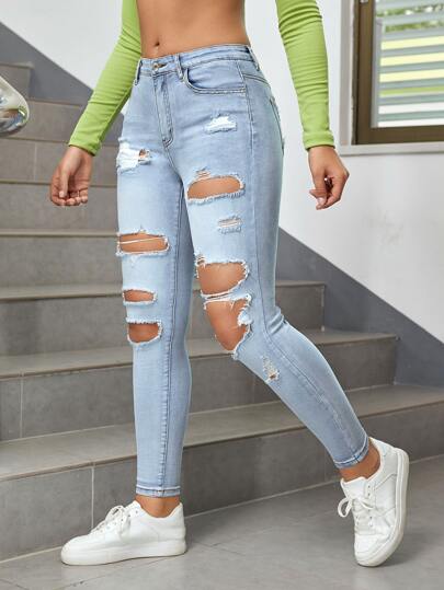 カットアウト 穴あきスキニージーンズ | SHEIN JAPAN