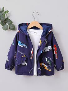 小男童汽車和字母圖案拉鏈開襟連帽外套