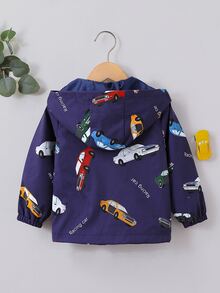 小男童汽車和字母圖案拉鏈開襟連帽外套