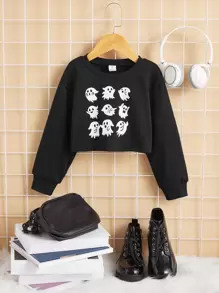 SHEIN Toddler Girls Cartoon Graphic Pullover - Black - View 1