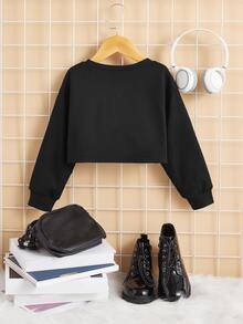 SHEIN Toddler Girls Cartoon Graphic Pullover - Black - View 2