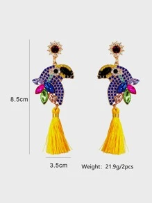 水鑽鸚鵡和流蘇耳墜 - 黃色 - 查看 3