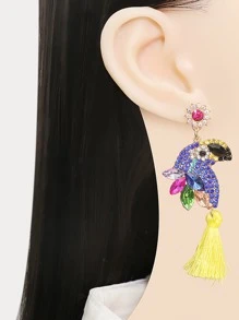 水鑽鸚鵡和流蘇耳墜 - 黃色 - 查看 4