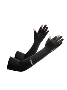 2 piezas Guantes de protección solar para deportes, adecuados para ciclismo, motociclismo y esquí - Negro - Ver 1