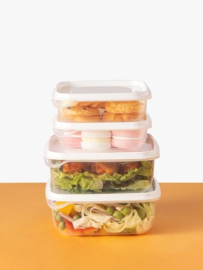 SHEIN Basic living 4pcs Clear Food Storage Box, Multifunction Food Fresh Container For Kitchen