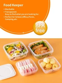 SHEIN Basic living 4入組透明食物儲藏盒 - 白色 - 查看 3