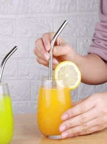 2 cái Ống hút bằng thép không gỉ & 1 cái Bàn chải làm sạch - Bạc - Xem 5