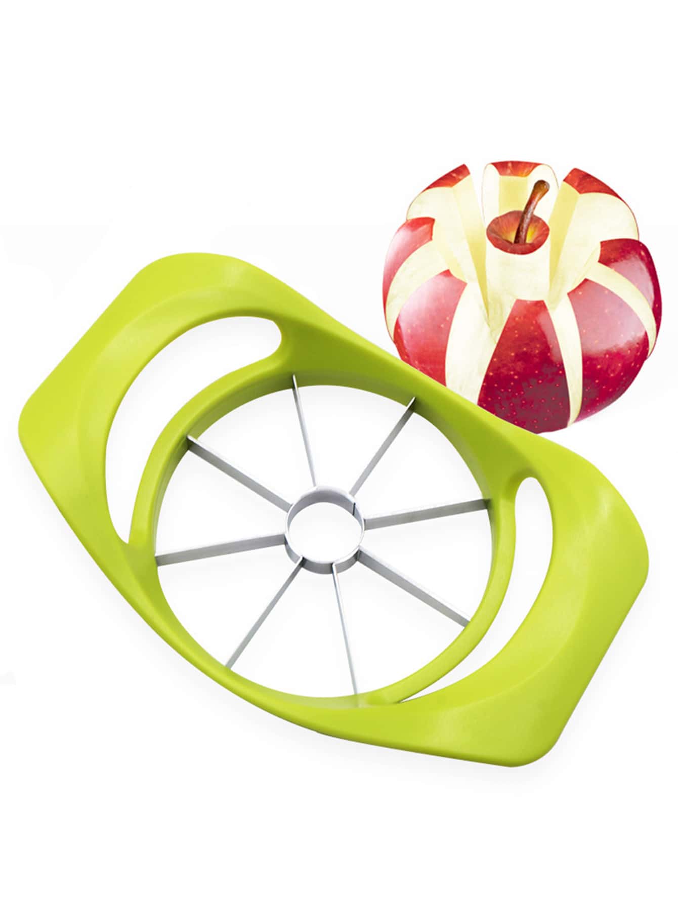 1 pieza de descorazonador de manzanas de acero inoxidable, cortador de manzanas multifunción creativo verde para cocina - Verde - Ver 1