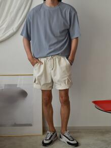 DAZY Tops Nam Gân đan màu trơn Giải trí - Màu xanh bụi bặm - Xem 4