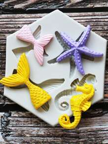 1pc Fishtail Design DIY Silicone Mold, Simple Seahorse & Starfish Design Silicone Mold For DIY - Light Grey - View 1