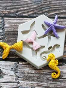 1pc Fishtail Design DIY Silicone Mold, Simple Seahorse & Starfish Design Silicone Mold For DIY - Light Grey - View 3