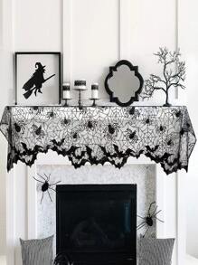Halloween Spider & Bat Embroidery Lace Window Valance - Black - View 3