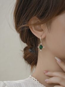 1 bông tai trang trí bằng đá khối Zirconia Trang sức đồng - màu xanh lá - Xem 1