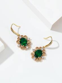 1 bông tai trang trí bằng đá khối Zirconia Trang sức đồng - màu xanh lá - Xem 6