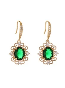 1 bông tai trang trí bằng đá khối Zirconia Trang sức đồng - màu xanh lá - Xem 4