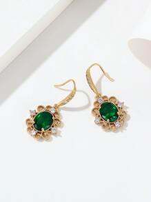 1 bông tai trang trí bằng đá khối Zirconia Trang sức đồng - màu xanh lá - Xem 2