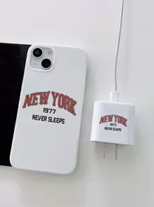 1入組字母圖案手機殼和 1入組充電器頭套相容於 iPhone 15/15Pro/15Plus/15Promax - 彩色 - 查看 1