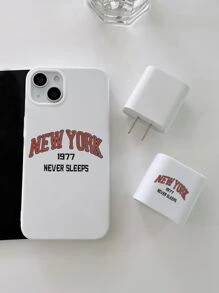 1入組字母圖案手機殼和 1入組充電器頭套相容於 iPhone 15/15Pro/15Plus/15Promax - 彩色 - 查看 3