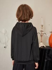 SHEIN Áo nỉ in hình đầu lâu phản quang dành cho bé trai tuổi teen nhân dịp Halloween - màu đen - Xem 5