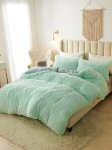 3pcs/set Green Duvet Cover Set (1pc Comforter Cover, 2pcs Pillowcase), Polyester Fluffy Bedding Set For Home - Green - View 5