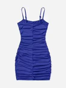 SHEIN Girlism Vestido de camisola de unicolor plisado y elegante para adolescentes - Azul - Ver 2