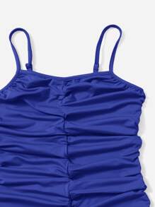 SHEIN Girlism Vestido de camisola de unicolor plisado y elegante para adolescentes - Azul - Ver 3