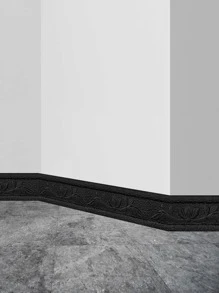 1 rollo de 110cm/43,3 pulgadas autoadhesivo 3d flor en relieve rodapié pegatina de espuma para la renovación y decoración del hogar - Negro - Ver 1