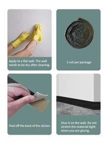 1 rollo de 110cm/43,3 pulgadas autoadhesivo 3d flor en relieve rodapié pegatina de espuma para la renovación y decoración del hogar - Negro - Ver 6